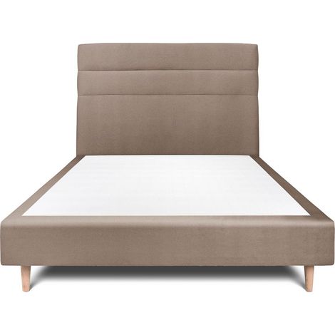 Lit 150x190cm avec tête de lit lignes velours et sommier tapissier taupe - Hauteur totale : 35cm (1/5)