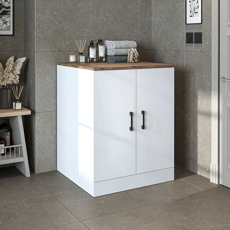 Low Washing Machine Cabinet with Double Doors - Oak Effect and White (1/5)