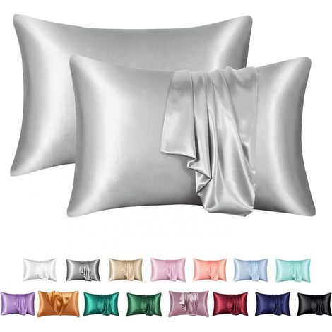 Taie d'oreiller en soie dentelle lot de 2, housse réversible en soie de mûrier et fibre de bois, standard 50x66 cm, oreiller doux et rafraîchissant en soie premium (1/5)