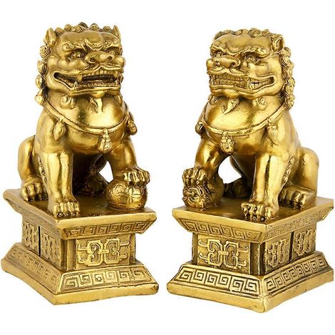 Lot de 2 sculptures de lions en résine, mini-décoration pour bureau ou maison. (1/5)
