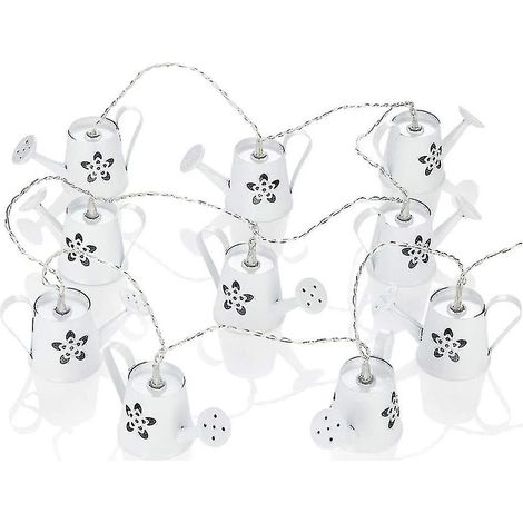 Guirlande lumineuse féérique à piles en forme d'arrosoir, décoration de Noël, guirlande blanche métallisée de 165 cm, 10 LED. (1/4)