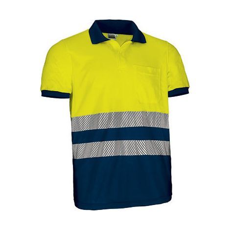 Polo de Alta Visibilidad bicolor de manga corta y bolsillo VALENTO THURSO S Amarillo flúor / Azul marino orión (1/3)