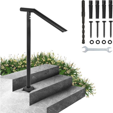 VEVOR Main Courante Escalier 71,3x101,5 cm Rampe Escalier en Fer Rambarde 1-3 Marches Garde-Corps Capacite 200 kg Epaisseur du Tube 2 mm Base 13,5x13,5 cm pour Jardin Exterieur, Batiment Residentiel
