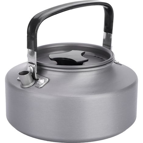 Théière en aluminium 1,1 L avec poignée noire, idéale pour le camping, la randonnée et la cuisine. (1/5)