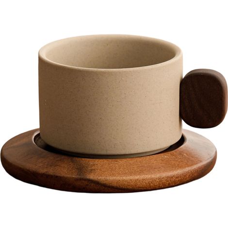 Tasse à café en céramique avec manche en bois de noyer,-Argile A (1/2)