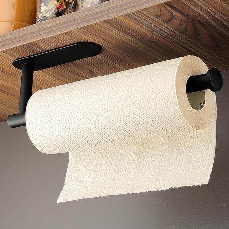 Porte-rouleau de papier essuie-tout noir pour la cuisine - Support auto-adhésif pour rouleau de papier essuie-tout à suspendre sous un meuble - Porte-rouleau de papier essuie-tout jumbo (1/5)