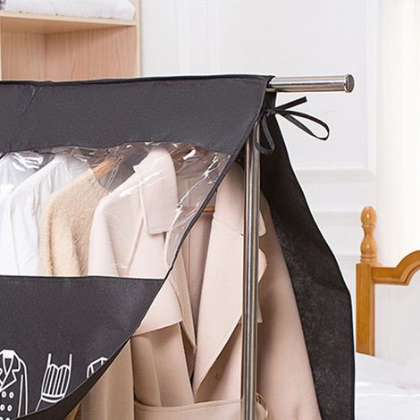 Housse anti-poussière pour vêtements, imperméable et transparente, avec fenêtre intégrée, noire. (1/5)