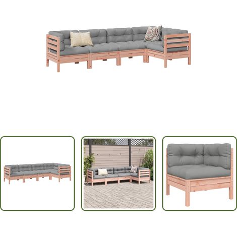 Canapé d'angle - Salon de jardin 5 pcs et coussins bois massif sapin de douglas (1/5)