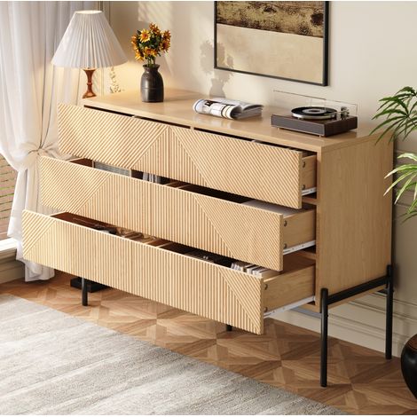 Credenza 115.5x38x75 cm naturale in MDF con 6 cassetti e struttura geometrica tridimensionale (1/5)