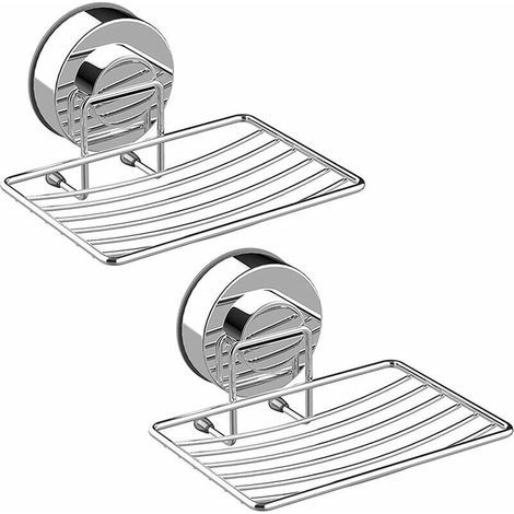 Porte-savon à ventouse adhésif, porte-éponge en acier inoxydable 304 durable pour salle de bain et cuisine, lot de 2 (1/5)