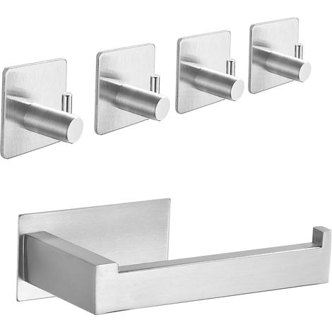 Toilettenpapierhalter Ohne Bohren Toilettenrollenhalter Mit Haken Selbstklebend klorollenhalter wc Papier Halterung klopapierhalter Gebürstet Nickel (1/5)