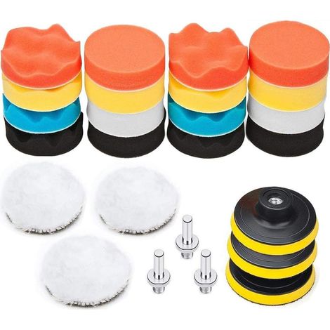 APEX 25 Pcs Polissage Voiture Kit, 75mm Éponge Disque de Polissage, Embout Polish pour Perceuse,Tampon Lustrage avec M10 Adaptateur (1/5)