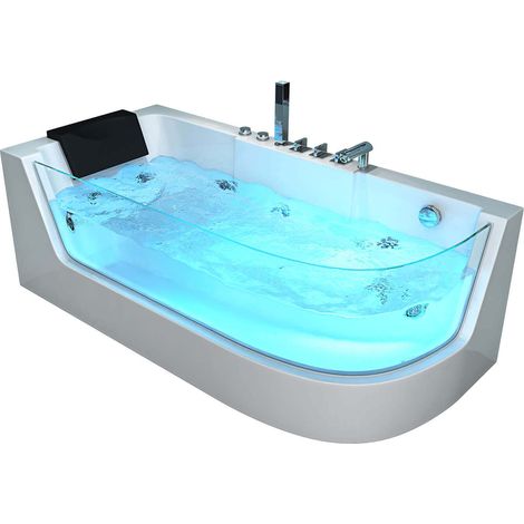 Home Deluxe – Baignoire balnéo CARICA droite blanche avec chauffage et massage – Dimensions 170 x 80 x 59 cm – 4 jets réglables – Chromothérapie incluse (1/5)