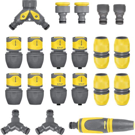 Jardibric – Lot de 8 raccords rapides d'arrosage – Sélecteur double embouts automatique – Adaptateur et lance – Nez de robinet pour connexion sécurisée