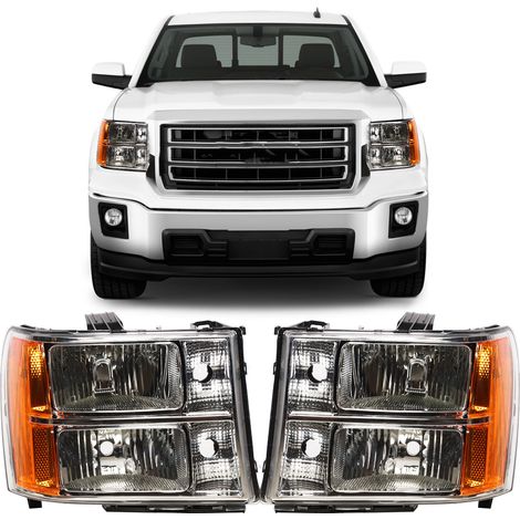 Originalgetreues LED-Scheinwerfer-Ersatzset, kompatibel mit GMC Sierra 1500, 2500HD und 3500HD (2007-2014) (weiße Abdeckung + weißer Rahmen + gelbe Folie) (GM2502283 GM2503283) (übergroß und schwerer) (1/5)
