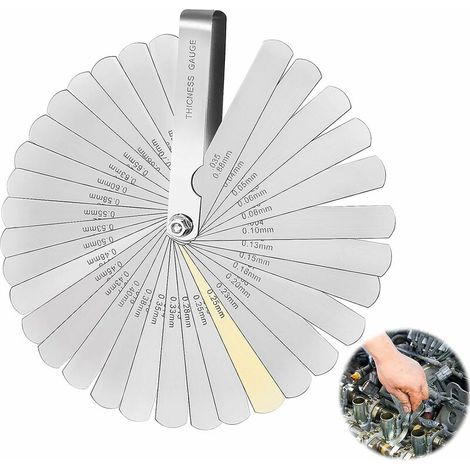 DEESSE SHOP - Jauges d'épaisseur Jauge d'épaisseur en acier inoxydable Jeu de jauges d'épaisseur impériale et métrique à double marquage 32 lames (0,04-0,88 mm) (1/5)