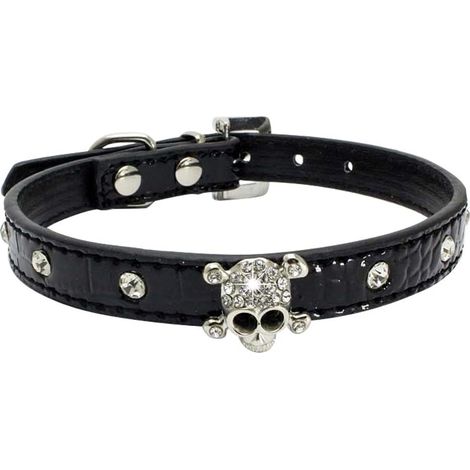 1 Pièce Halloween Pet Collier PU Mode Crâne Conception Cristal Pet Collier Maison Noir (1/2)