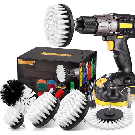 20 Pièces Brosse Visseuse, Kit Nettoyage Perceuse Blanc Poils en polypropylène, Drill Brush, Tampons à récurer, Nettoyage multi-surfaces, Salle de Bain, Cuisine, Voiture, Jantes (1/5)