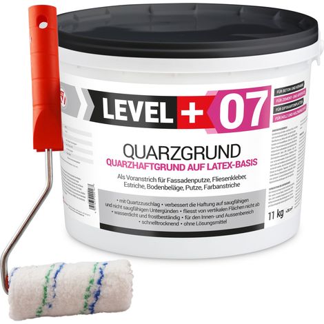 LEVEL+ Quarzgrund Grundierung Putzhaftgrund Holz OSB 11KG + Farbroller 10cm L+07