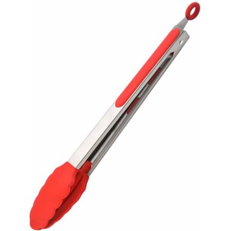 Pince de cuisine 430 acier inoxydable silicone antidérapant longue pour grillade barbecue rôtisserie et service de buffet rouge (1/5)