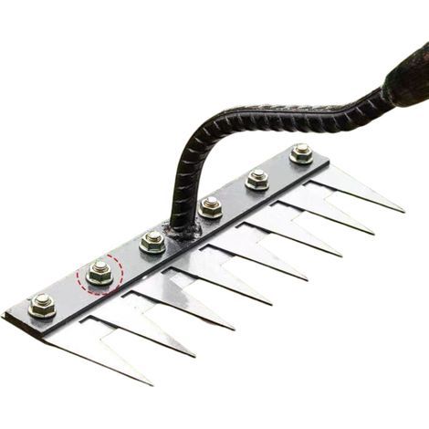 Rateau Jardin, Rateau de Désherbage Outils Jardinage, Rateau Gazon Scarificateur Manuel 7 Dents en Acier, pour Désherbage/Ameublissement du Sol/Semis (sans Bâton) (1/5)