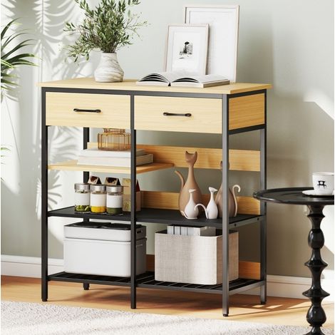 MEUBLIV Küchenbuffet 90 x 40 x 91 cm in Holzoptik Natur mit 2 Schubladen und 3 Regalen (1/5)