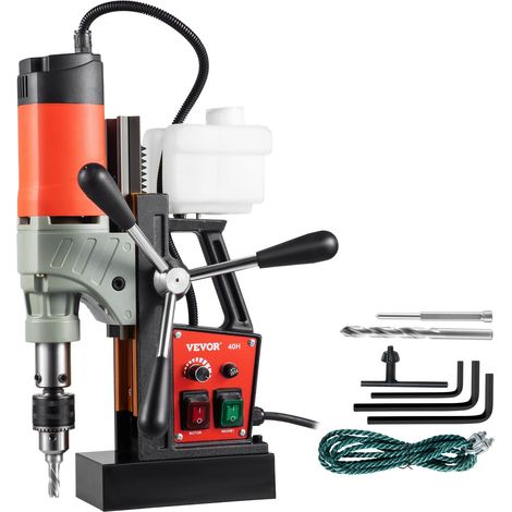Perceuse magnétique, 1200 W, diamètre de perçage 4 cm, force de 13 000 N (2922 lbf), perceuse magnétique électrique portable à vitesse variable (580 tr/min) pour tous types de surfaces et travaux de b (1/5)