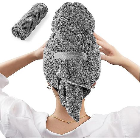 Großes Mikrofaser-Haarhandtuch, ideal für Frauen. Anti-Frizz-Handtuch mit Gummizug für schnelles Haaretrocknen. Ultraweicher Haarturban.