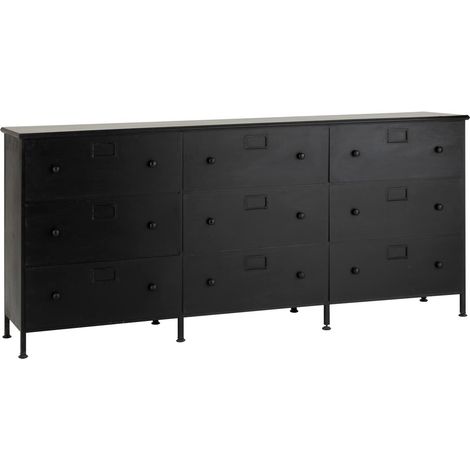 Meuble de Rangement 9 Tiroirs "Cade" 175cm Noir (1/5)