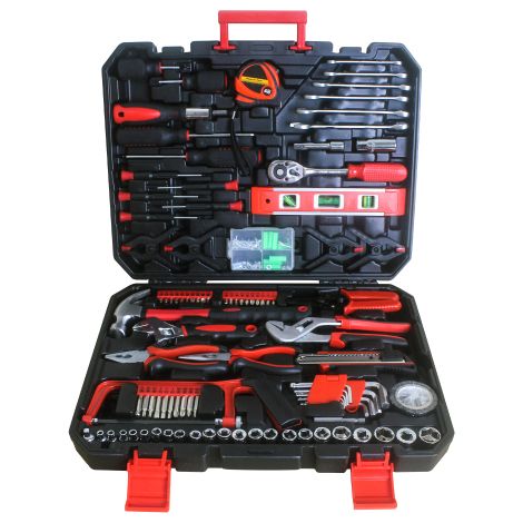 Coffret à outils de 238 pièces - boîte à outils portative avec serrure, noire, adaptée aux projets d'électricité, de plomberie, de menuiserie, de réparation automobile et de bricolage à domicile.