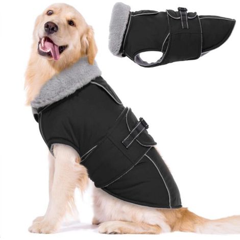 Warm and reflective dog coat, waterproof and windproof fleece jacket, winter coat for cold weather, black, size XL (1/4)