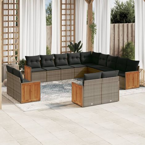 Ensemble Canapés Jardin 13 Pièces Gris Résine Tressée Modulable Coussins (1/5)