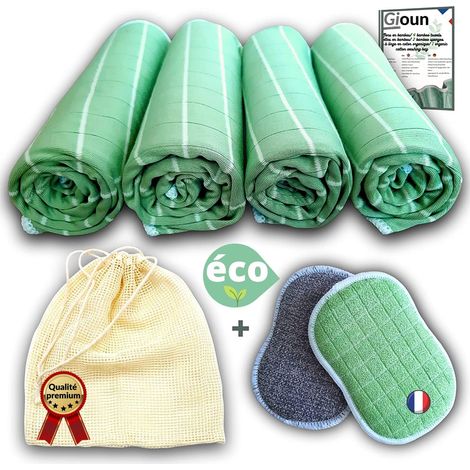 Lot Premium 7 Pièces – Chiffons Bambou Microfibre, Sac à Linge, Éponges Lavables (1/5)