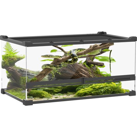 Terrario in vetro per rettili, con base rialzata e impermeabile e chiusura a scatto.