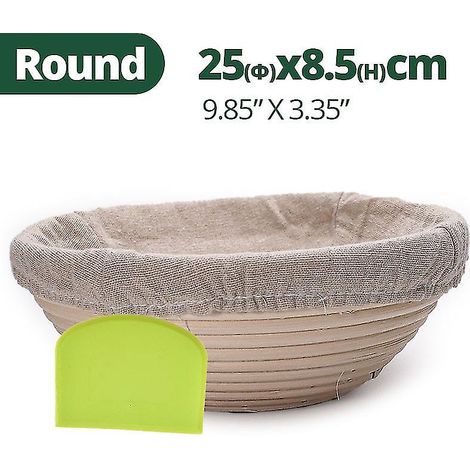 Ensemble de panier à pain en rotin de style européen avec doublure et racloir à pâte, 25 x 8,5 cm - 1 pièce