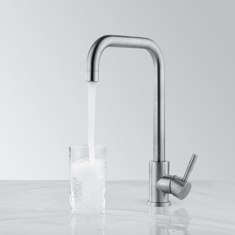 Robinet de Cuisine Brossé Mitigeur Cuisine Pivotant 360° Flexible Robinetterie Cuisine en 304 Acier Inox Résistant à la Corrosion (1/5)
