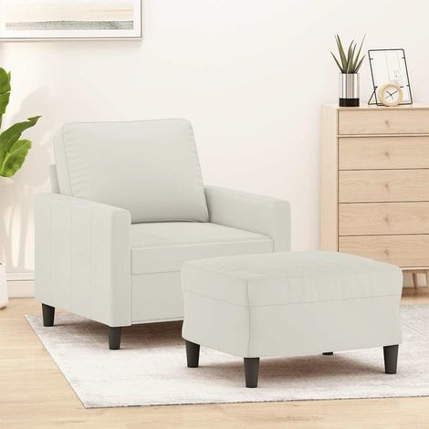 Sessel mit Hocker Creme 60 cm Samt (1/5)