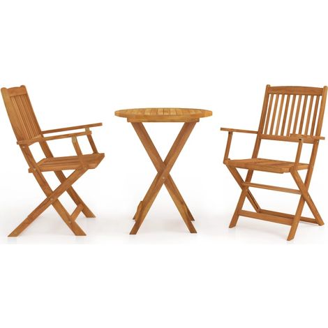 vidaXL Set da Bistrot 3 pz Pieghevole in Legno Massello di Acacia
