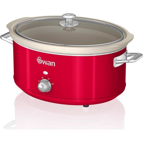 SWAN SF17031RNEU Retro Olla Cocción Lenta, 6,5L, Recipiente Extraíble Antiadherente Cerámica Libre PFOA, Vintage 320W Rojo