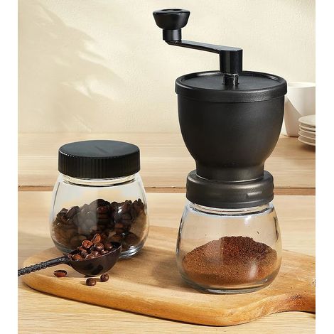 Moulin à café manuel en céramique et en verre avec taille de mouture réglable, pour expresso, cafetière à piston et café filtre, pour une utilisation à la maison et en voyage.-AquaForge (1/4)