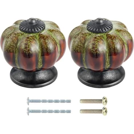 2PCS Boutons de Meuble en Céramique, Forme de Citrouille 3,8x4,0 cm, Imprimé Léopard Vert, avec Vis, pour Tiroir, Porte, - Vert 2Pcs (1/5)