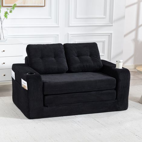 Bodensofa 136x80x82.5 cm schwarz Cord modular mit Getränkehaltern und Seitentaschen (1/5)