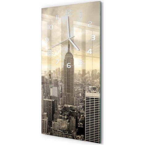 Horloge Murale Verticale Mouvement Fluide Verre Trempé Silencieuse Manhattan, New York 30x60 cm (1/5)
