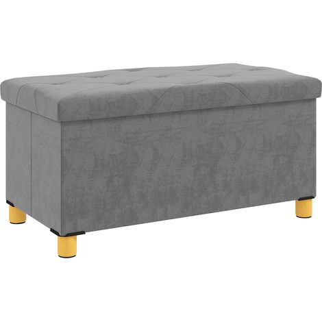Banc de rangement pliable – Velours, gris 76x38x38 cm, entrée
