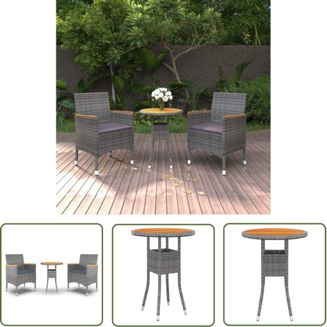 The Living Store 3-tlg. Garten-Essgruppe Poly Rattan Grau - Gartentisch - Esszimmerset - Gartenmöbel - Balkonmöbel - Outdoor Möbel (1/5)
