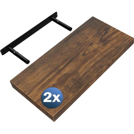 Lot de 2 étagères murales flottantes 50 cm chêne foncé en MDF robuste, effet flottant (1/5)