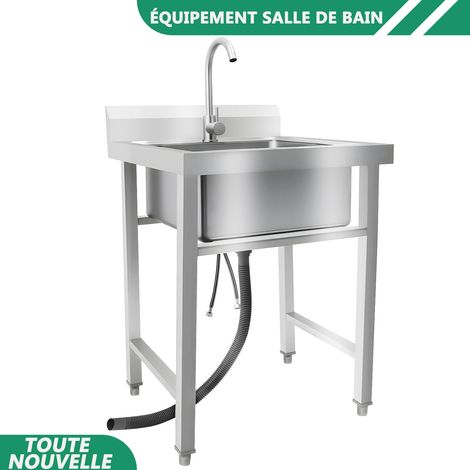 WAOBDLA Lavabo indépendant cuisine restaurant en acier inoxydable Lavabo hauteur réglable (1/5)