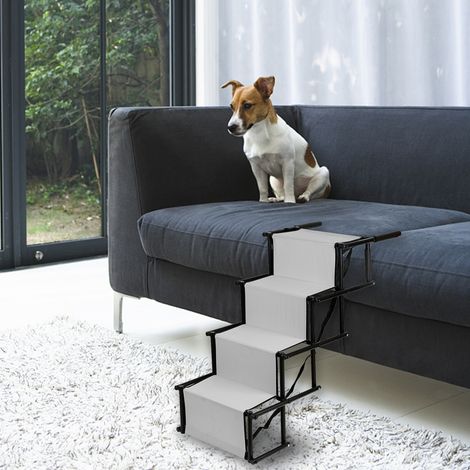 Haloyo Rampa per cani, La rampa pieghevole,4 gradini Rampa per cani,101 x 76 x 47 cm,grigio chiaro (1/5)