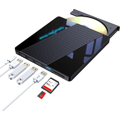Lecteur DVD externe, lecteur CD/DVD +/-RW externe USB 3.0 portable de type C pour ordinateur portable (1/5)