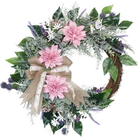 Couronne de dahlias artificiels, décoration murale pour mariage, maison ou porte, guirlande florale printanière (1/2)
